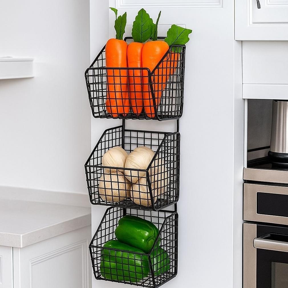 Big Promo Rak Keranjang 3 Susun Besi / Rak Bumbu/Rak Keranjang Susun  Free Perekat