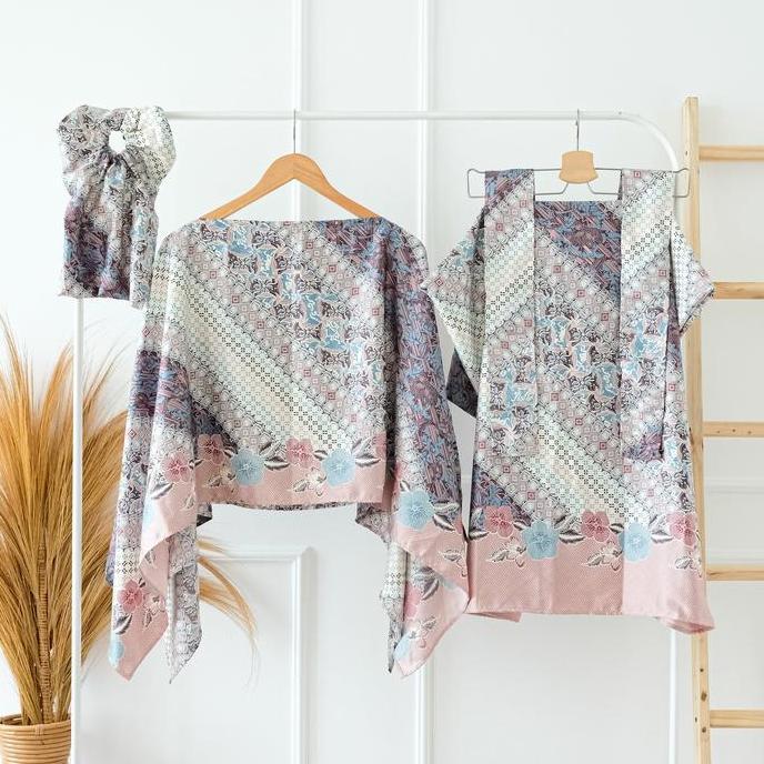 Murah ONESET KAFTAN ROK LILIT ATASAN LENGAN KALONG KAFTAN LEBARAN KONDANGAN BATIK MODERN SETELAN KAF