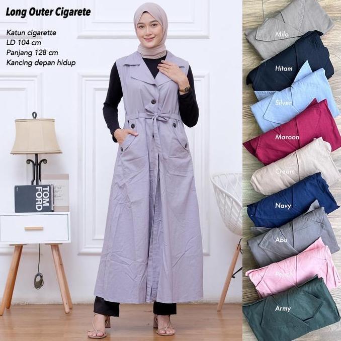 JF - Long Outer Cigarete Bahan Katun Cigarete Tebal LD 104 cm / Outer Gamis / Rompi Panjang  Cardiga