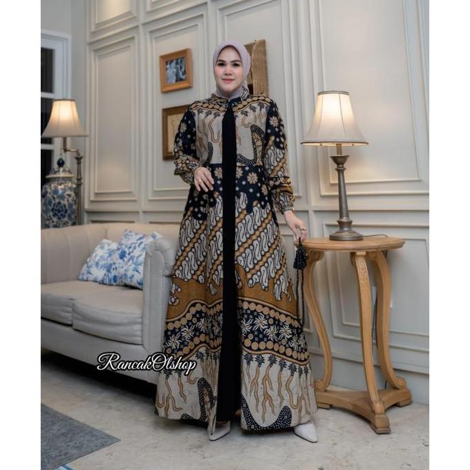 Murah BAJU GAMIS BATIK PESTA KOMBINASI JETBLACK DRES BATIK KONDANGAN GAMIS SERAGAMAN PESTA Non COD