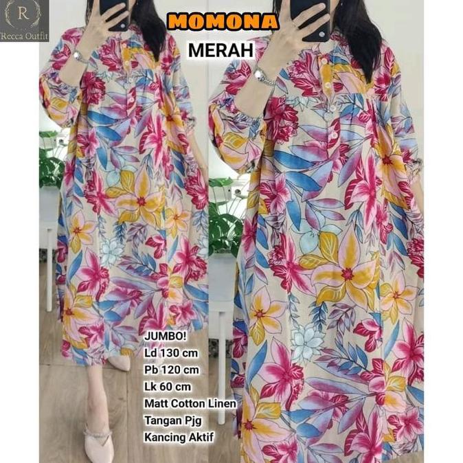 TERKINI Momona Long Tunik Jumbo Oversize Motif Bunga Busui Full Kancing TERKINI