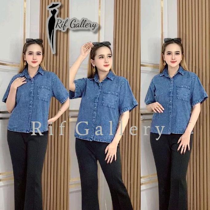 Willply Rif Gallery Kemeja Jeans Cewek Lengan Pendek Kemeja Jeans Pendek Kemeja Korean Style Nyaman 
