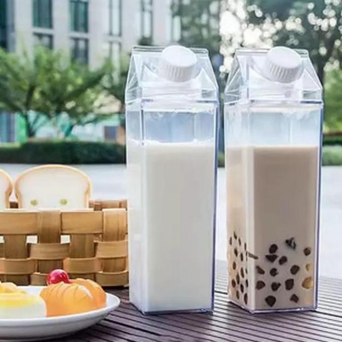 FYODORU Botol minum transparan bening botol susu kotak minimalis botol kulkas