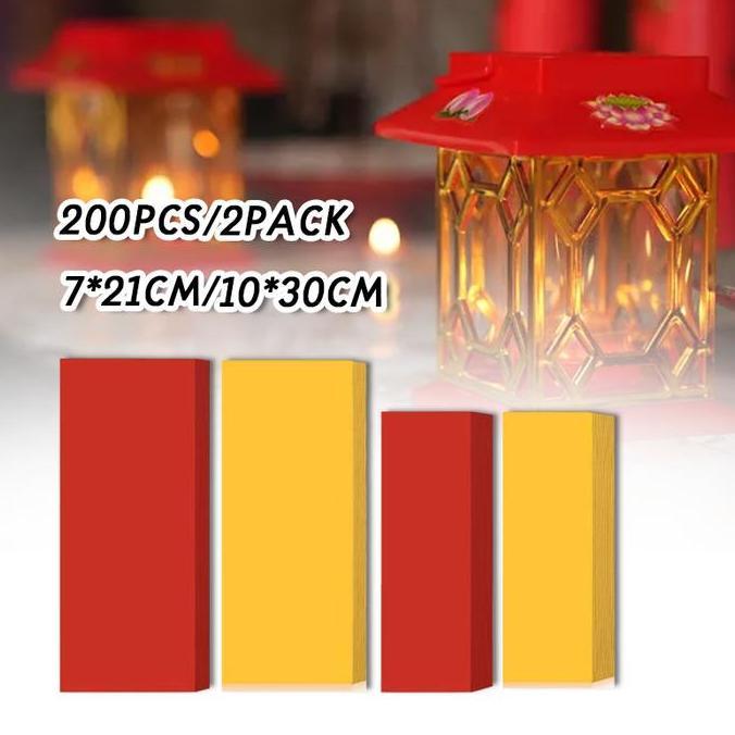SIMATEKNO 200pcs/2pack Kertas Jimat Hu / Lembaran Kuning Sembahyang / Kertas Hu Ukuran 7x21cm 10x30 