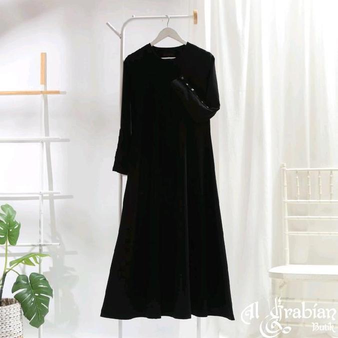 Murah Al arabian Abaya Jet Black New Double Black simple elegan adem wudhu friendly kancing tangan W