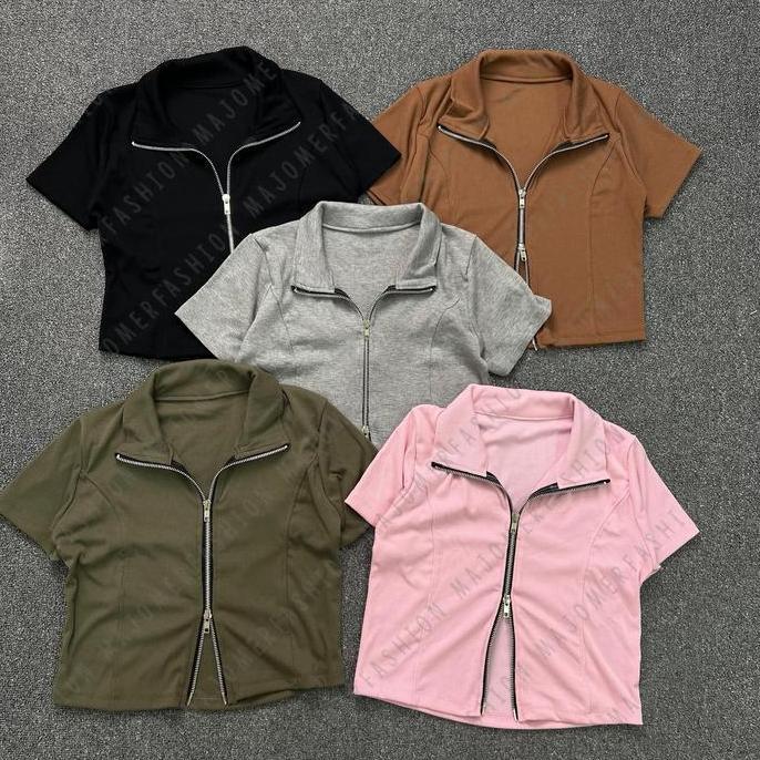 Majomer | Hariya Zipper Kerah Crop Top - Atasan Resleting Wanita