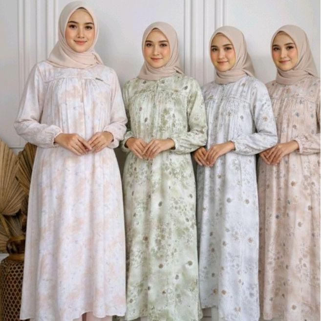 Murah Gamis Midi Dress puring Darby DNL Rexury Premium Bahan Adem Nyaman Motif Bunga Rayon Printing 