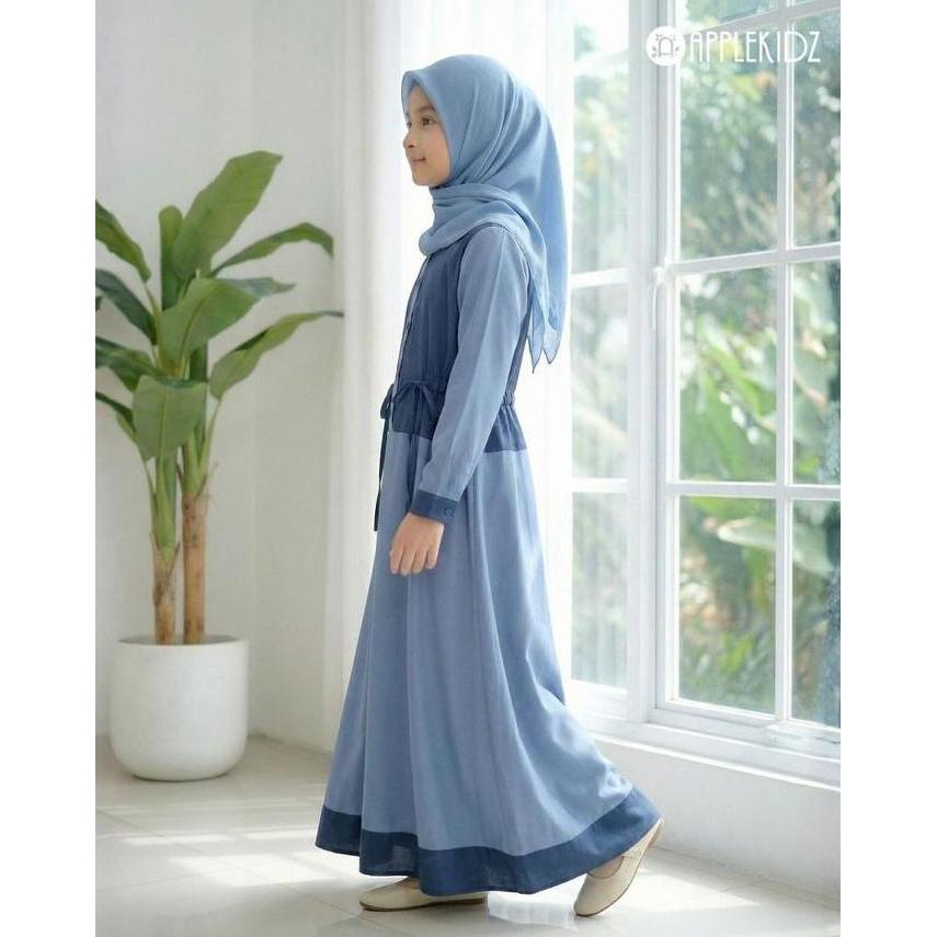 Applekidz Aiza Gamis Couple Ibu Anak bahan Aurora Anti UV Two Tone Biru Denim Baby Blue Sarimbit Baj