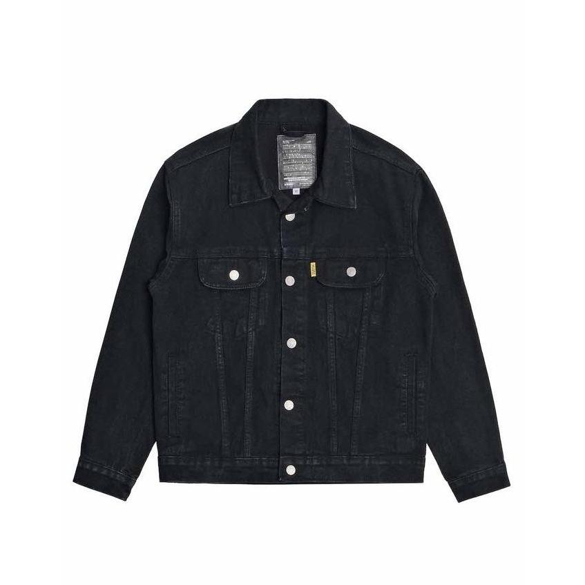 Vearst Trucker Jacket Duin Black Washed Denim Pria Jaket Outer Kancing (TERBAIK) (TERBARU) (TERMURAH