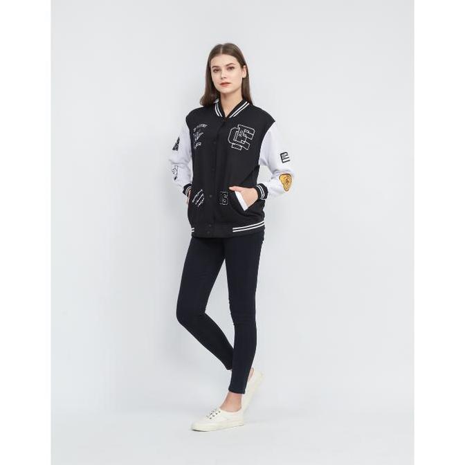 Suke.co Jacket Varsity Baseball Vintage Bordir Fleece Denim Jaket Oversize Wanita (TERBAIK) (TERBARU