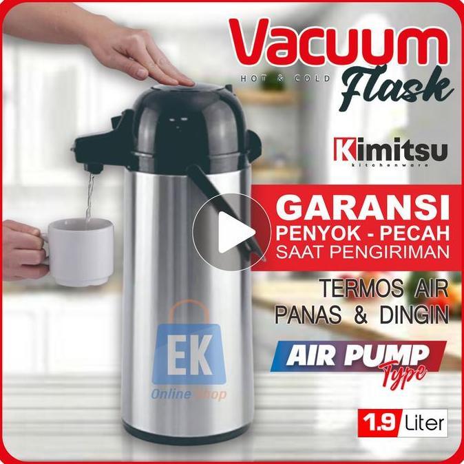 Termos Air Panas Stainless KIMITSU | Termos Tekan | Termos Pencet | Termos Tekan 2 Liter | Termos Pe