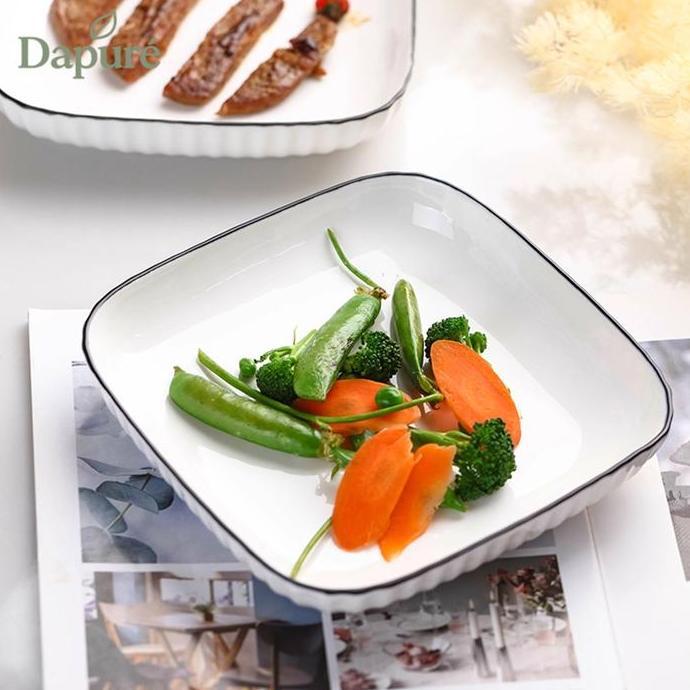 (Dapure Shop) Piring Mangkuk Saji Keramik Elegant Model Jepang Yamada Seri List Hitam Kotak Mewah WS