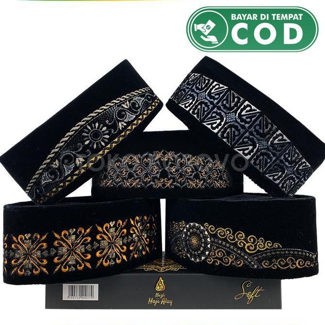 Grosir 10 Pcs Songkok Haji Alay Bordir Spesial Ac Tinggi 9 Peci Sholat Pria Dewasa Hitam Motif Batik