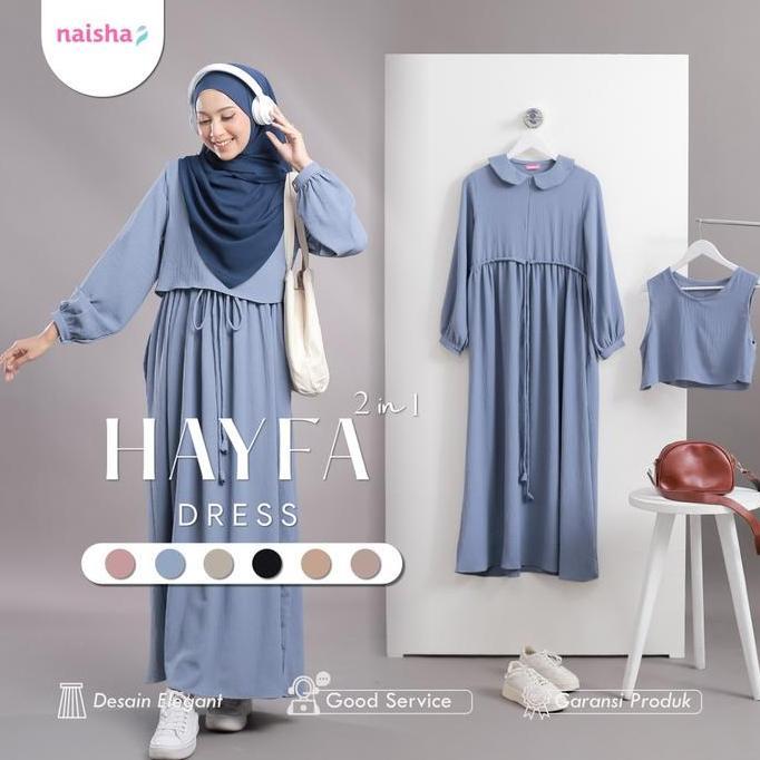 Naisha Official Gamis Crinkle Travelling Hayfa 2 in 1 Dress Vest Crinkle Busui dan Wudhu Friendly Bu