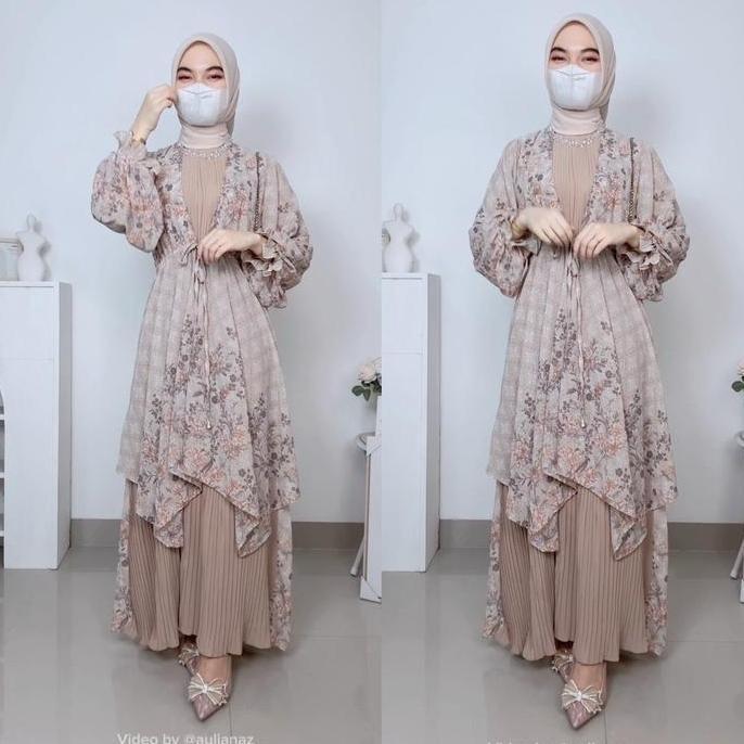 Fatimah Dress Ceruty Motip Plisket | Raya Series Etnik Baju Gamis Kondangan Pesta Lebaran Remaja Dew