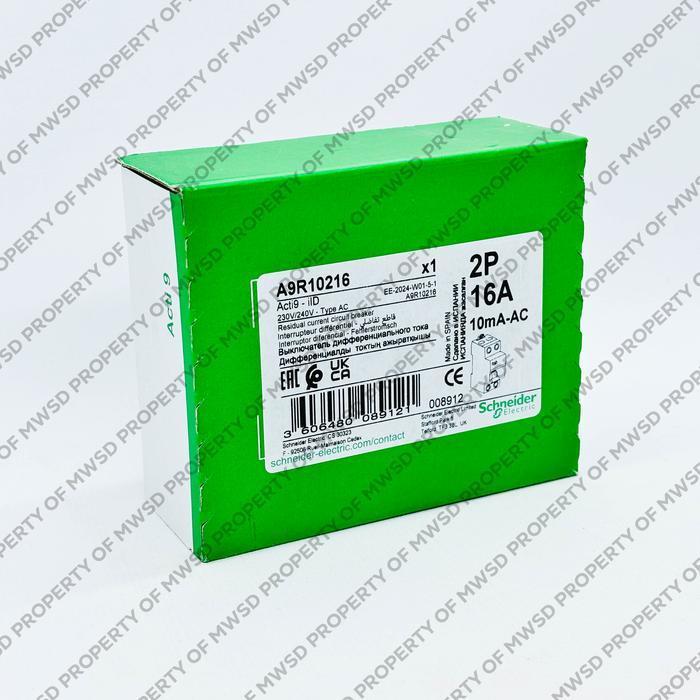 SCHNEIDER RCCB ELCB 2p 16A 10mA A9R10216