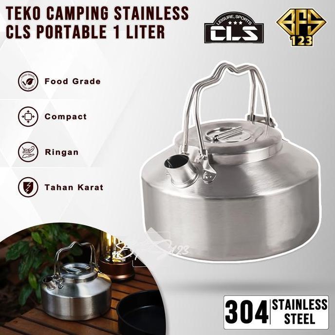 TERBARU - Teko Kettle Camping 1 Liter Teko Stainless Steel 304 Teko Handle CLS Alat Masak Camping ge