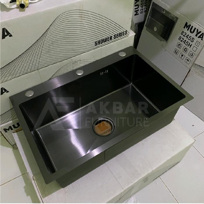 Paket Sink Kitchen Jumbo Satu Lubang Hitam Full Set Selang Avur Tirisan Kran