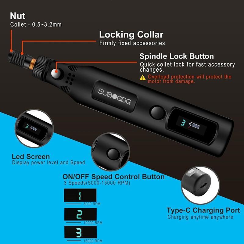 Subogdg Bor Mini Grinder Set Penggiling Mini  Alat Rotary Mikro Pengukir Pena Penggiling Listrik Nir