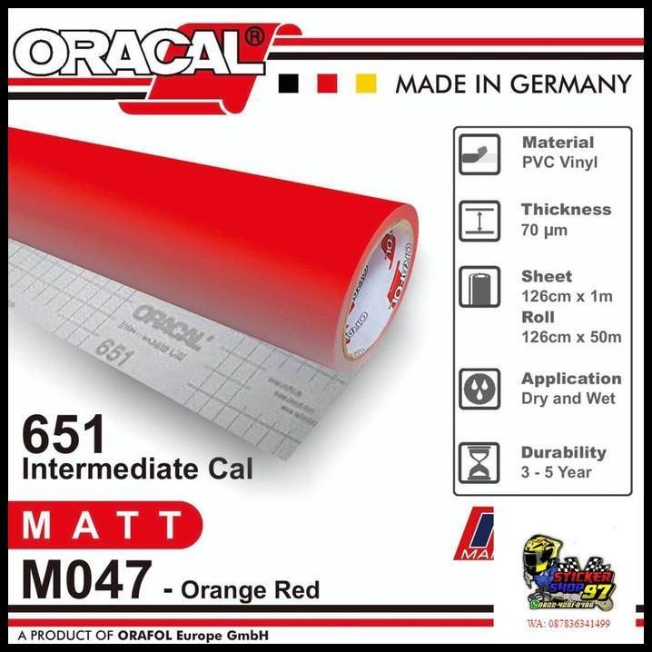 TERLARIS STICKER ORACAL 651 - M047 ORANGE RED MATT STIKER [METERAN] 