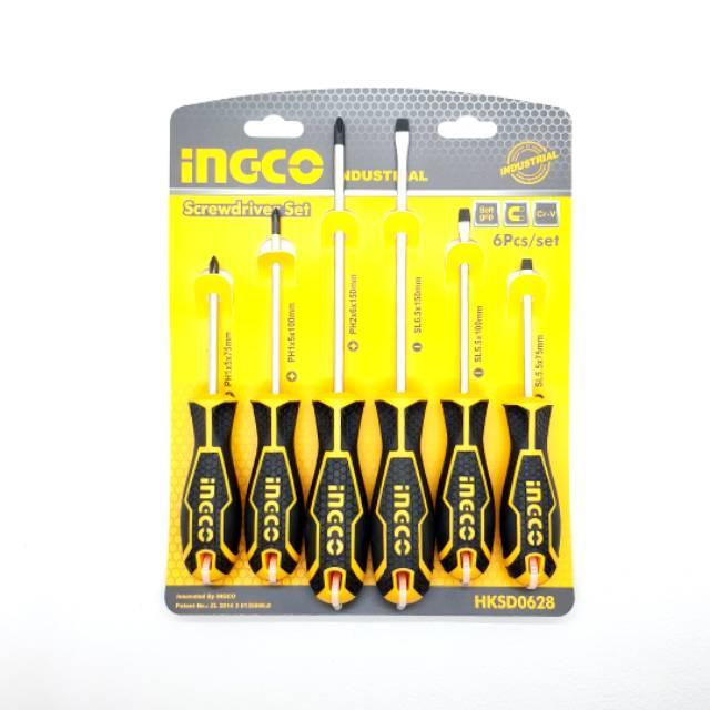 Ingco Obeng Set Gagang Karet Screwdriver Set 6 Pcs Ingco