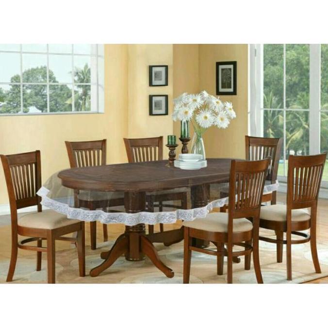 Taplak Meja Makan Plastik Bening Oval 6-8 Kursi Tebal Anti Air Renda