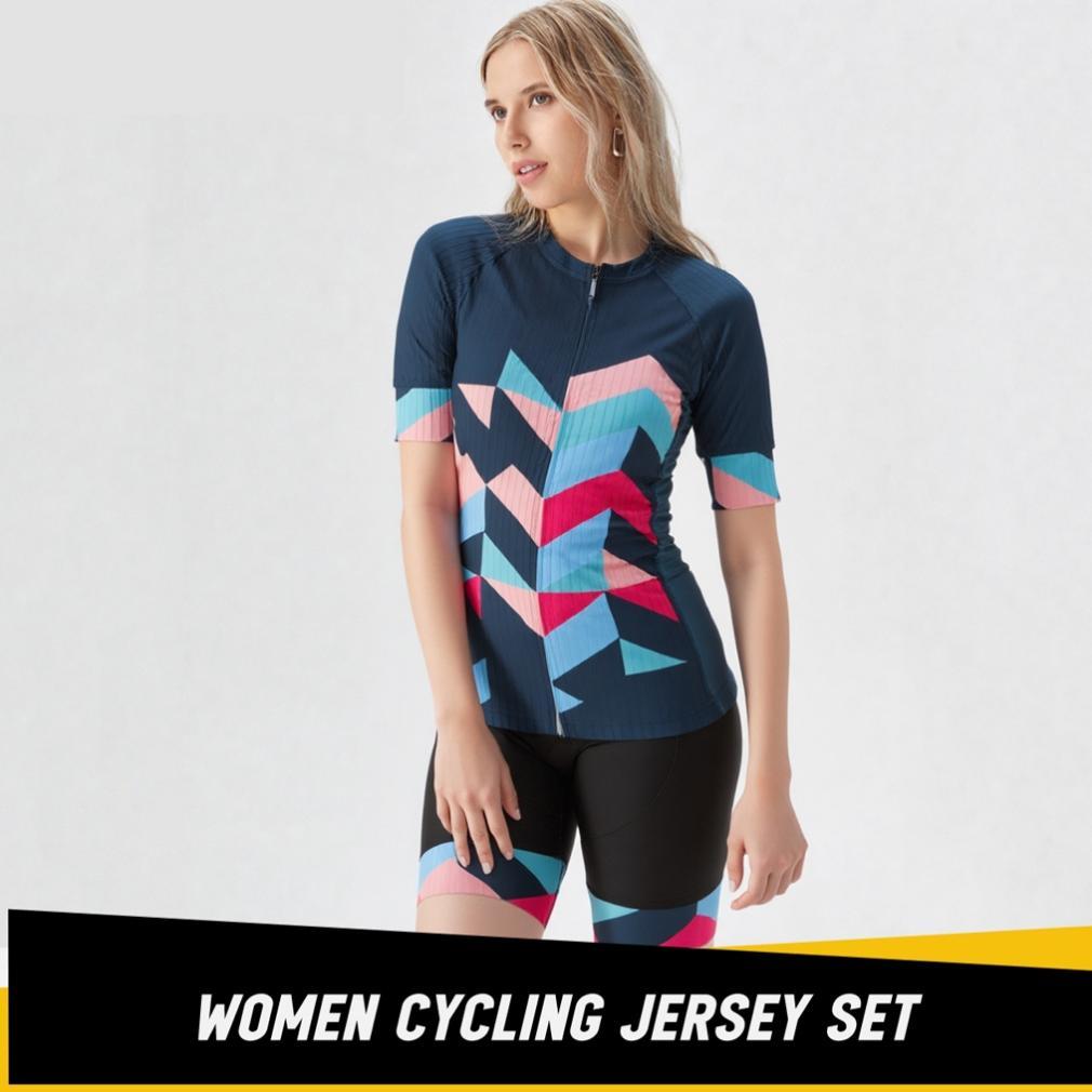 terbaru setelan jersey sepeda wanita blue mozaic celana bib women cycling jersey set