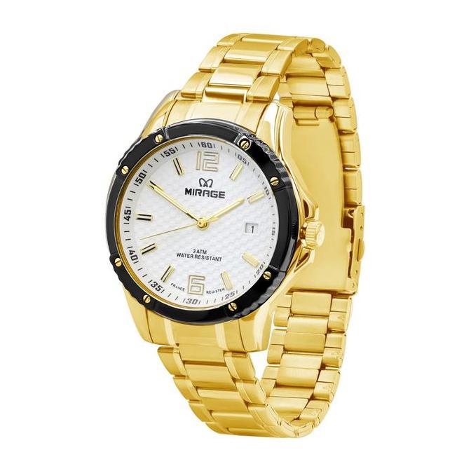 Mirage Watch - Jam Tangan Mirage Analog Pria Gold Emas Sporty Formal 8804 M Tanggal