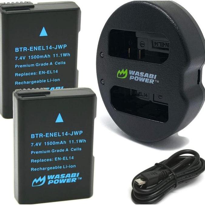 NEW Wasabi Power Battery & Charger for Nikon EN-EL14 ENE-EL14a ENEL14 ENEL14a EN EL14 EL14a Baterai 