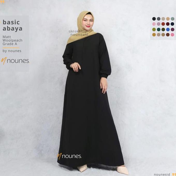 Nounes Basic Abaya Dress Gamis Daily Polos Wanita Muslim