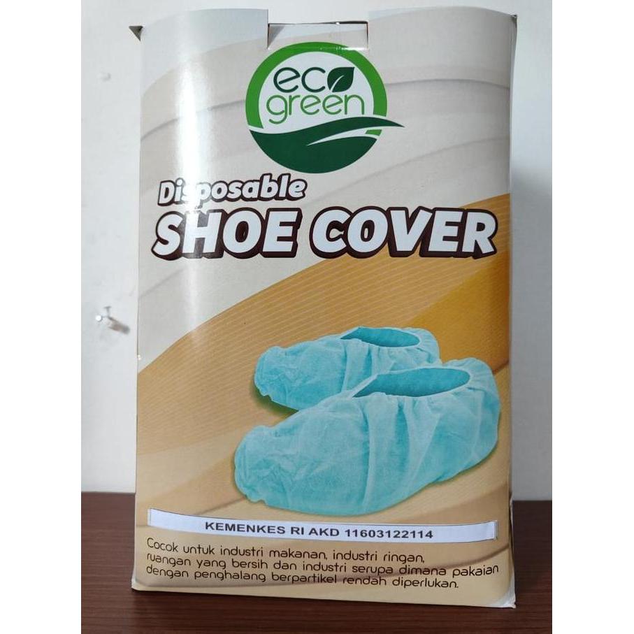 EcoGreen Shoes Cover Disposable Medis Hijau & Putih Tebal Terdaftar Kemenkes RI AKD Bahan Nonwoven S