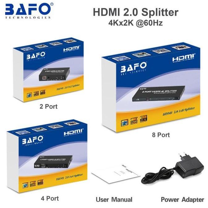 BEBAS ONGKIR - HDMI Splitter BAFO 2 Port / 4 Port / 8 Port Support 4K