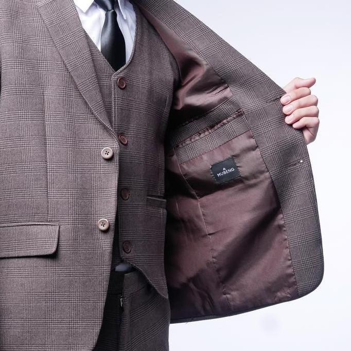 Mubeng Elegant Jas Slimfit Plaid Brown