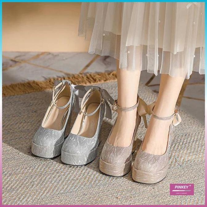 3rabanapusat - pinkey p371 sepatu wanita woman pumps ankle strap mary jane heels shoes kekinian puti