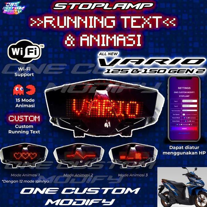 Stoplamp Running Text Animasi Vario 125-150 New Lampu Led Rem Belakang Modifikasi Variasi Motor Vari