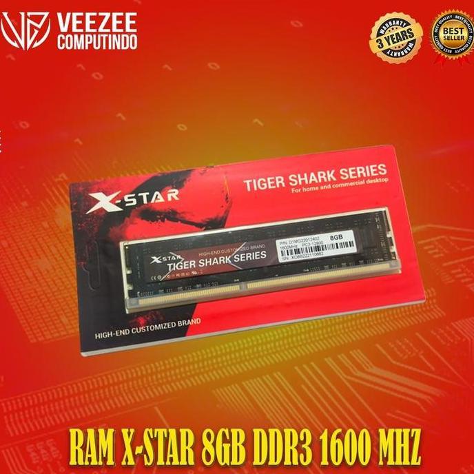 Memori RAM DDR3 8GB PC3-12800 1600 MHz 1.5V X-Star Tiger Shark Series NEW
