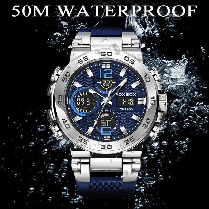 LIGE Jam Tangan Kuarsa Pria Tampilan Ganda Digital Modis Jam Tangan Kuarsa Olahraga Kronograf Otomat