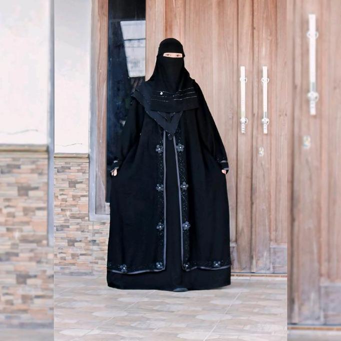 READY GAMIS ABAYA JETBLACK HITAM AURORA Exclusive by Balqis Collection Temboro|Abaya hitam|Abaya sim