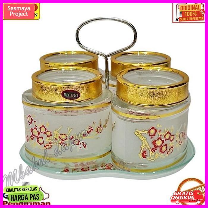 New Toples Kue Toples Kaca Set Toples Lebaran Set Mewah Bisa Putar Nampan Kaca Bistro 4 Toples Sni