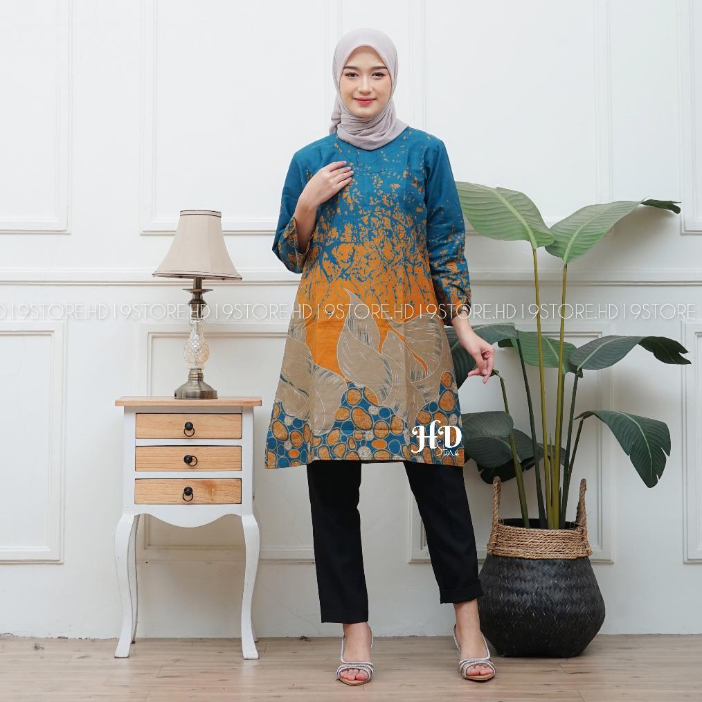 Terbaru Batu - Atasan Tunik Wanita Hijau Botol Army Navy Hitam Biru Tosca Maroon Seragam Batik Moder