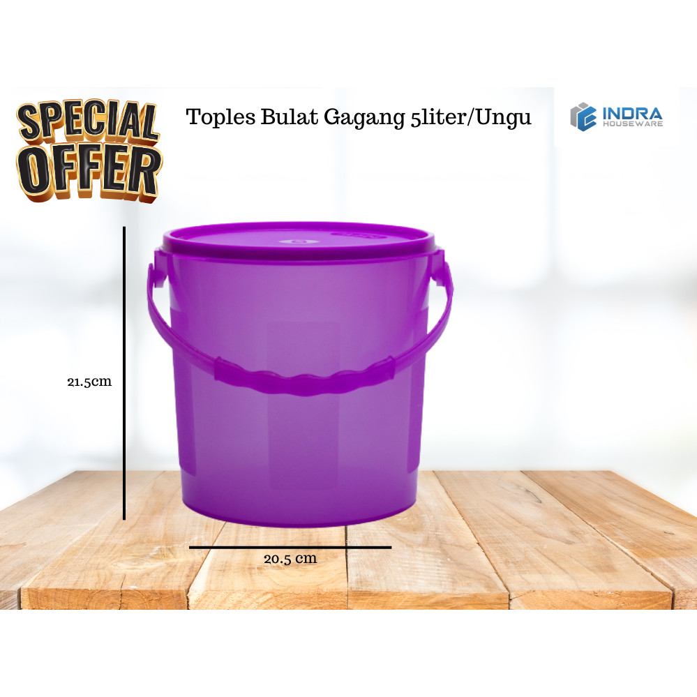 Indra Toples Bulat Gagang Volume 5 Liter/Toples Kerupuk/Toples Peyek