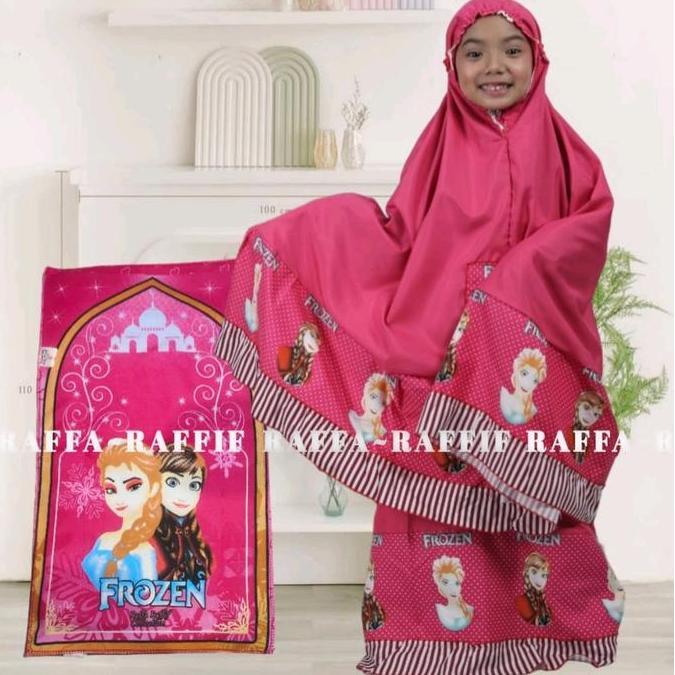 HARGA PRODUK Mukena anak perempuan motif frozen elsa free tas dan sajadah kecil usia 2-12 tahun baha
