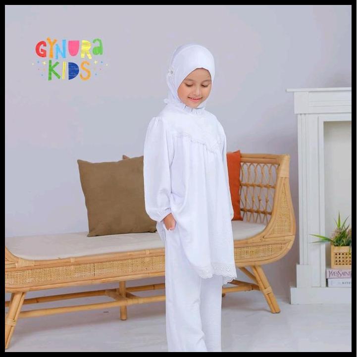 Setelan Putih Anak Perempuan | Baju Manasik Putih | Baju Muslim Setelan Tunik Putih Anak By Gynuraki