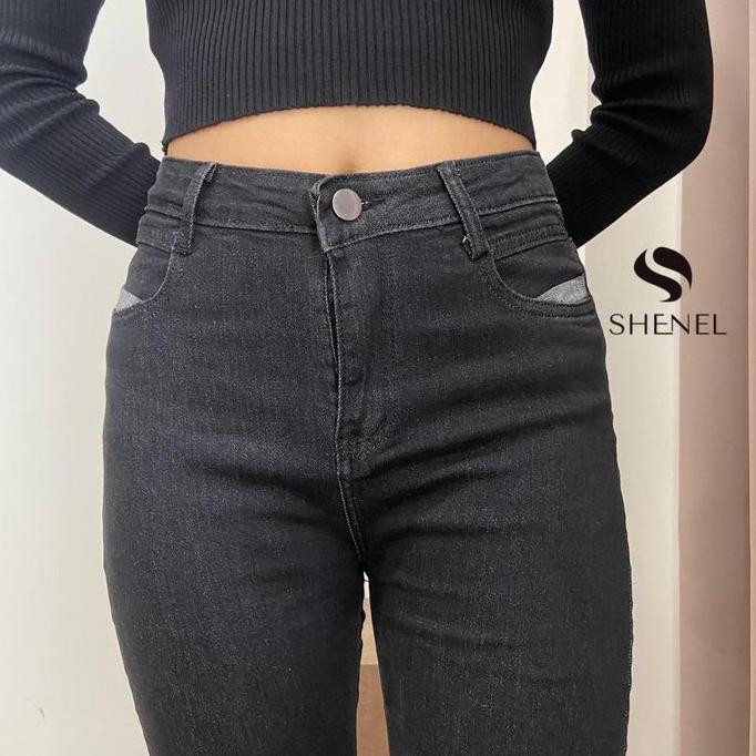 Shenel | Hailey Celana Jeans Wanita Highwaist Stretchy Jeans Melar Kaki Lipat Celana Jeans Panjang C