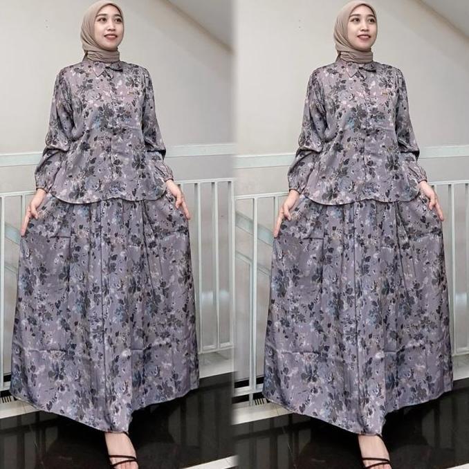 READY STOK SALVINA SET ROK JULIAN SILK MOTIF BUNGA