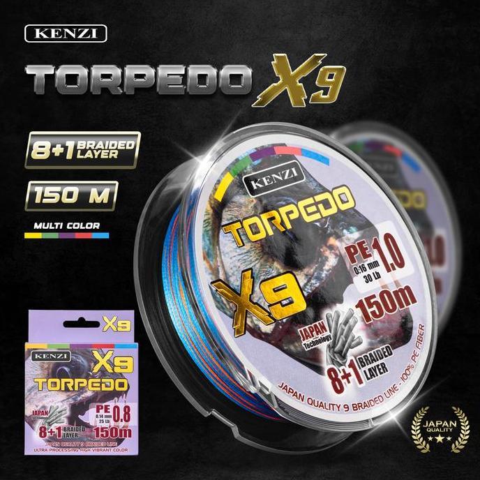 LINE SENAR PE KENZI TORPEDO X9 150 Meter Multicolor Premium Fishing Line