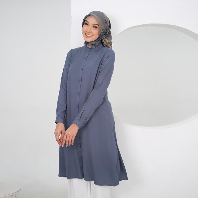 Tunik Polos Katun Rayyon Wanita Terbaru Kancing Lembut Muslim