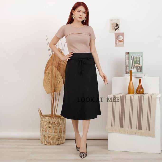 Rok Kerja 7/8 Rok Kantor Pendek Rok A Line Rok Pendek Wanita Premium Formal Nyaman Tebal Mewah Hitam