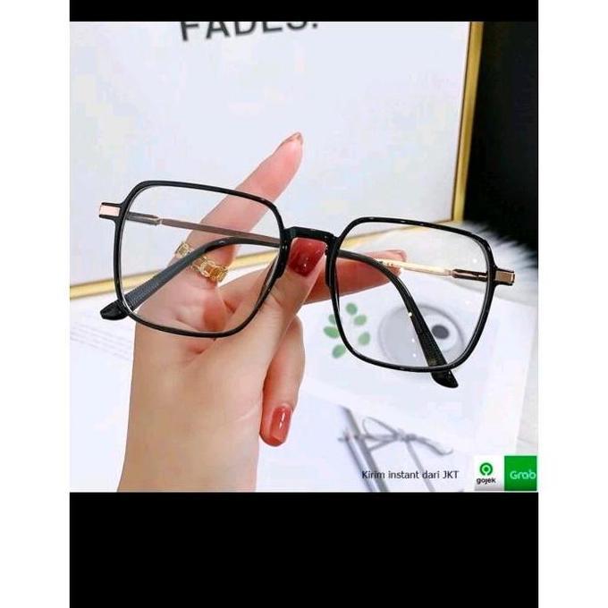 Womenacc- Kacamata/Kacamata Minus Fashion Korea Persegi Kotak Gagang Besi Anti Radiasi Frame Lensa E