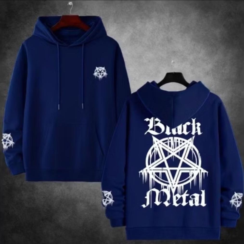 pengiriman cepat Jaket Hoodie Zipper Pria Premium Gambar Belakang Black Buck Metal Keren